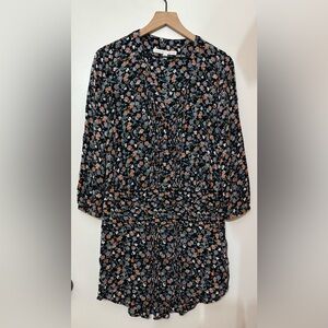 Veronica Beard August Boho Silk Floral Bird Print Pintuck Shirt Dress Size 4